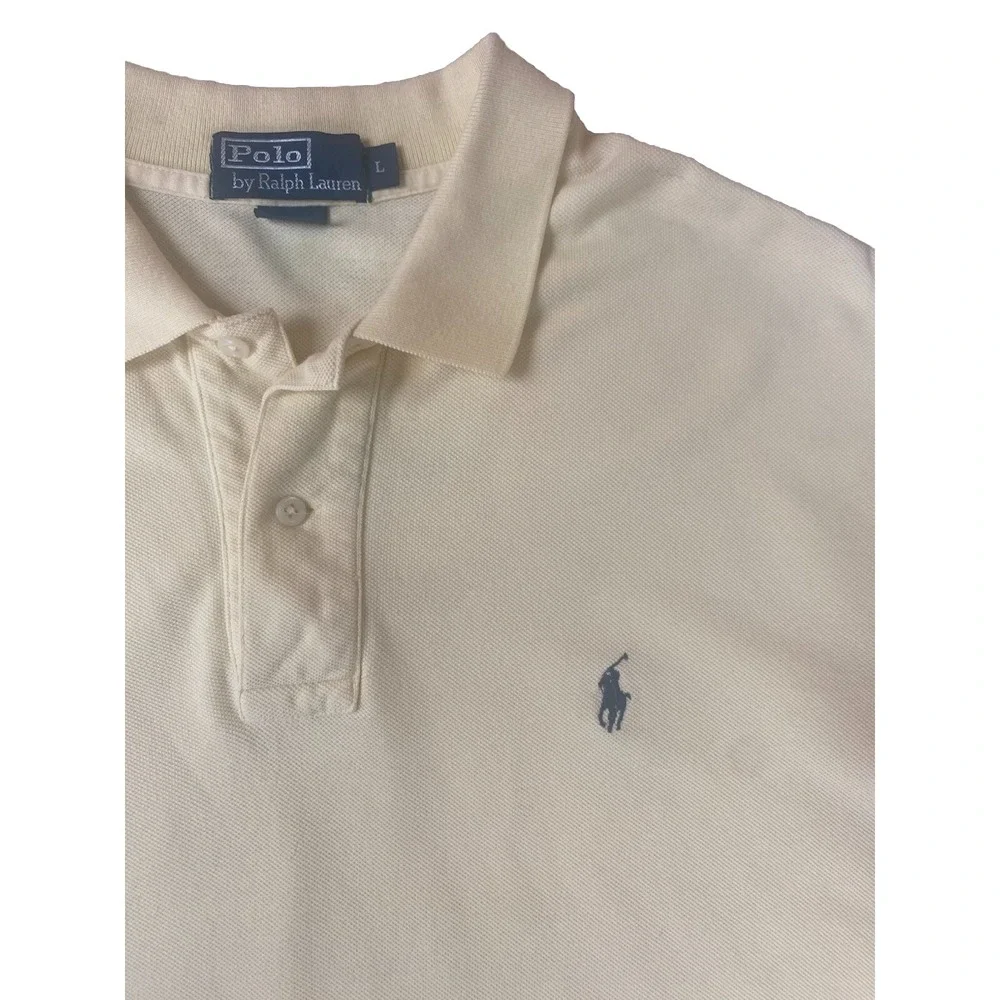 Polo Ralph Lauren Mens Polo Shirt Large Yellow Short Sleeve Navy Pony Logo New
